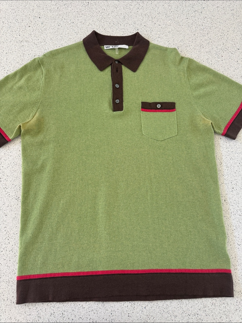 Men's Olive Green Polo with Brown Contrast Trim